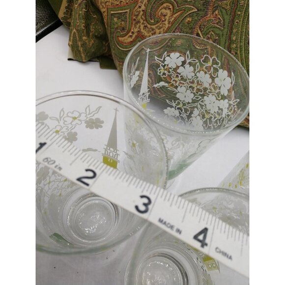 Set Of 4 Vintage Floral & Village Scene Glass Tumblers Amish - Picture 6 of 6